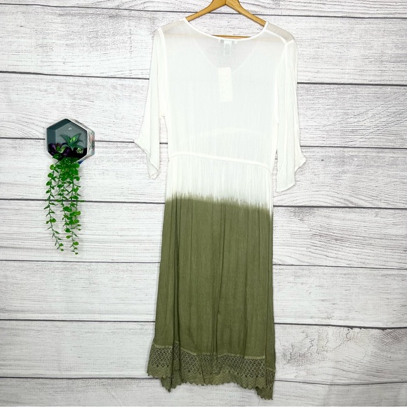 NWT Boho Chic White & Olive Green Maxi Dress Size Medium - Picture 5 of 8